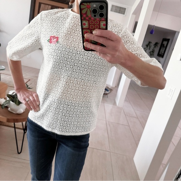 MANOUSH Flower Badge Eyelet Cotton Top Blouse Size 34, US 2 - Picture 2 of 10
